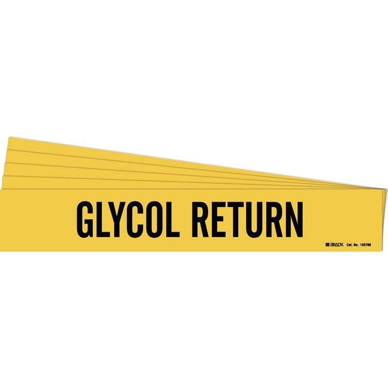 GLYCOL RETURN Pipe Marker Style 1 Polyester Black on Yellow 1 per Card, 5 PK